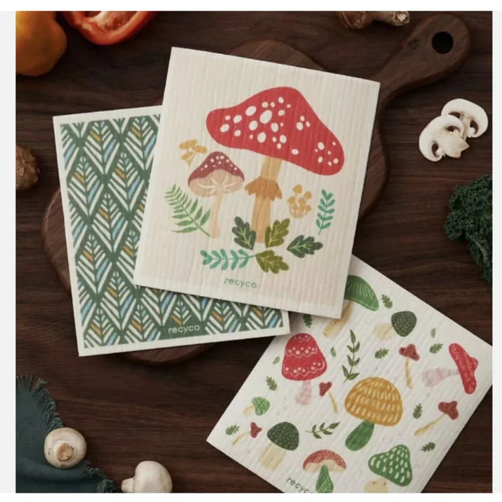 Swedish Dishcloth 12-piece Set-mushroom patterns